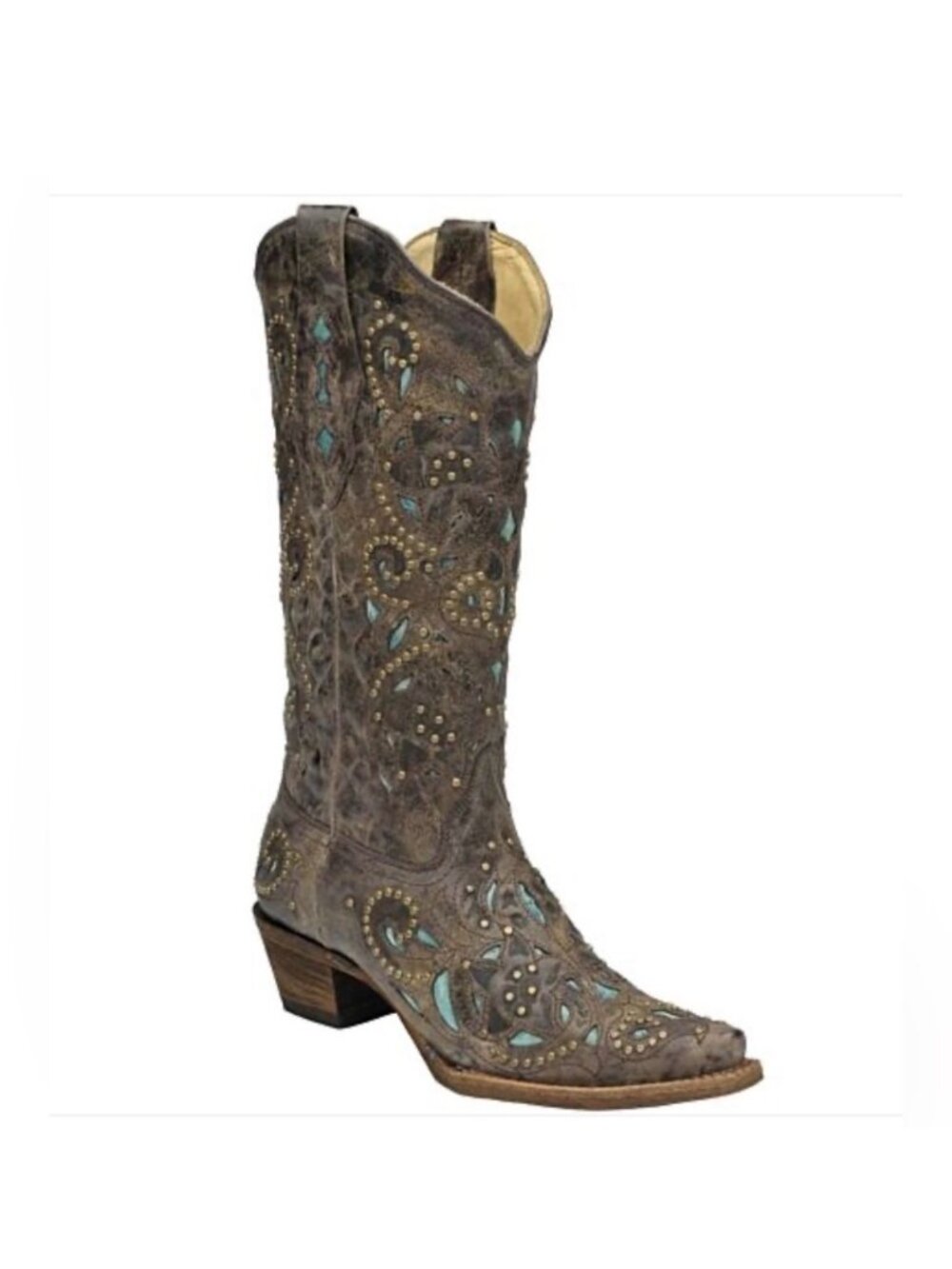 Corral Boots Cowgirl Cowboy Western Brown Stud Turquoise Blue Inlay A1099 6.5